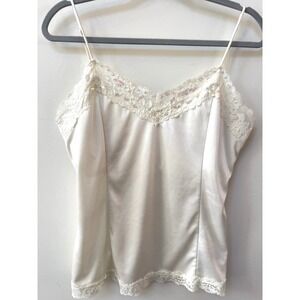 VTG Y2K Worthington Ivory Satin Lace Cami Tank L Fairy Coquette Dainty Indie